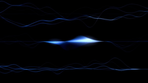 Summit generative visual with blue waveform lines and glowing particle peak